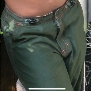 Vtg green orange stitching GAP capri cargos
